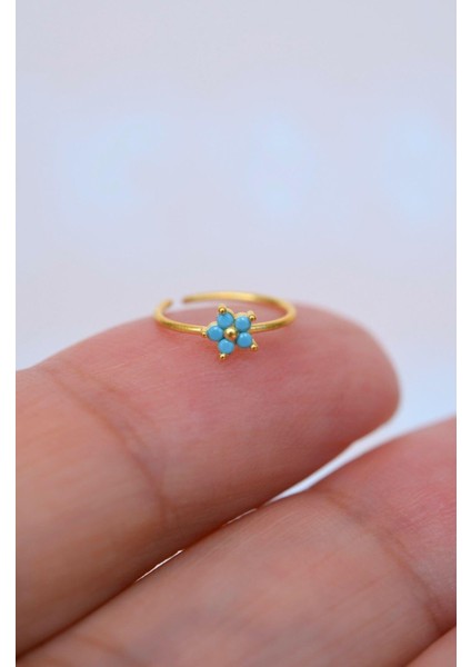 925 Ayar Gümüş Firuze Mavi Çiçekli Halka Hızma Gold modelleri