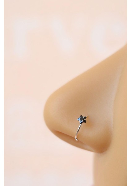 Siyah Taşlı Yıldızlı Gümüş Halka Hızma Ithal 925 Ayar