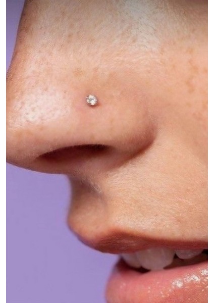 Gold Renk 316 L Çelik 3 mm Tektaş Hızma Arkası Kıvrımlı Düşmeyen Burun Piercingi modelleri