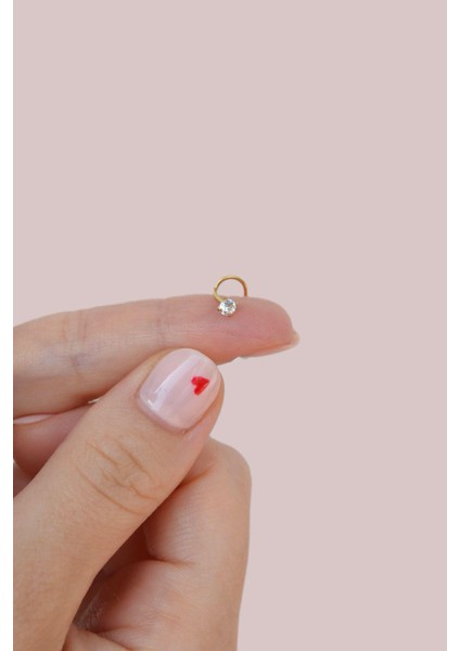 Gold Renk 316 L Çelik 3 mm Tektaş Hızma Arkası Kıvrımlı Düşmeyen Burun Piercingi fırsatları