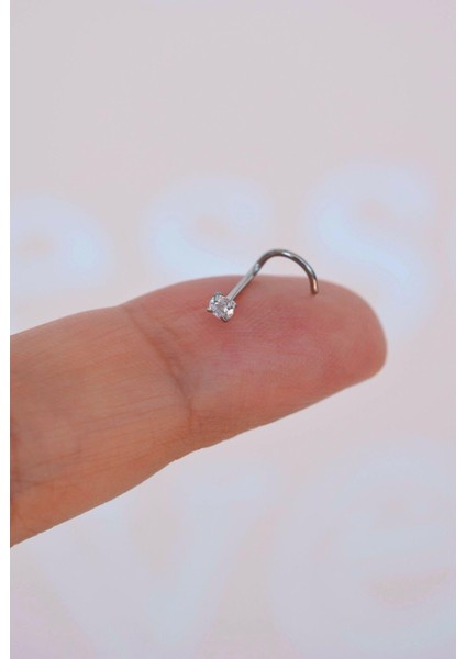 316 L Çelik 2.5 mm Tektaş Hızma Arkası Kıvrımlı Düşmeyen Burun Piercingi