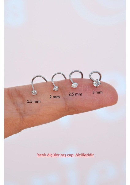 316 L Çelik 2.5 mm Tektaş Hızma Arkası Kıvrımlı Düşmeyen Burun Piercingi modelleri