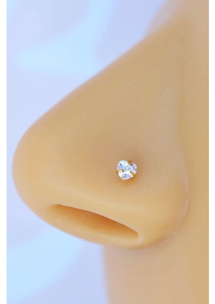 316 L Çelik 3 mm Kalp Tektaş Hızma Burun Piercingi Gold Renk