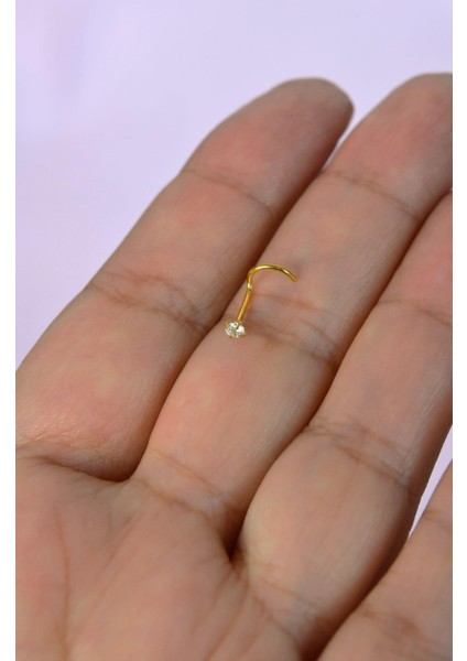 316 L Çelik Gold Renkli Tektaş Hızma Burun Piercingi Nostril Screw modelleri