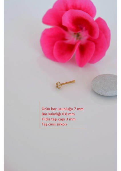 316 L Çelik 3 mm Yıldız Tektaş Hızma Burun Piercingi Gold Renk modelleri