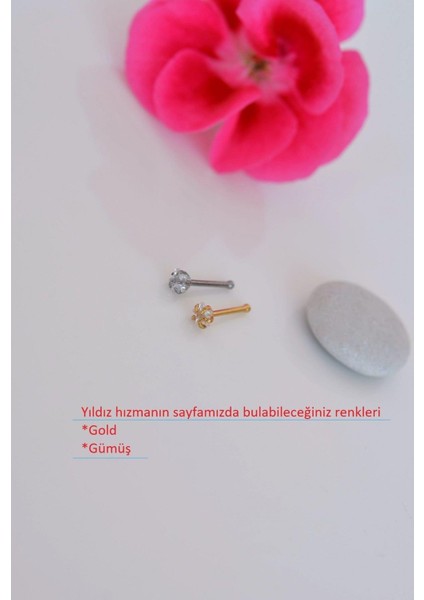 316 L Çelik 3 mm Yıldız Tektaş Hızma Burun Piercingi Gold Renk fırsatları