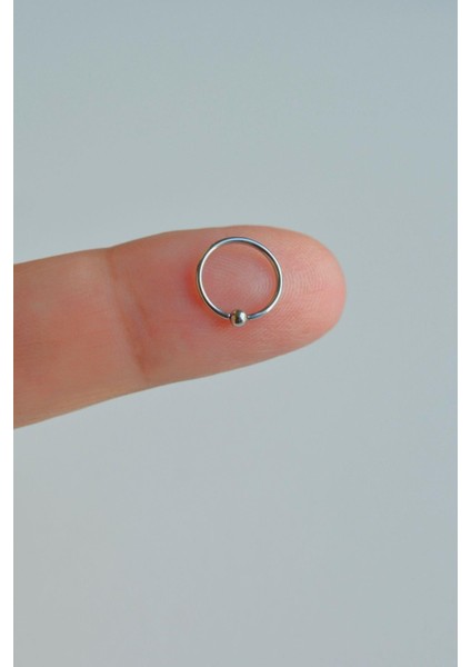 Gümüş Renkli Mini Topçuklu 8 mm Çelik Halka Hızma Burun Piercingi