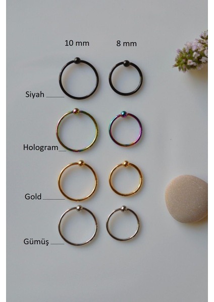 Gümüş Renkli Mini Topçuklu 8 mm Çelik Halka Hızma Burun Piercingi modelleri