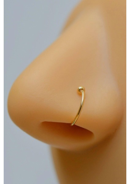Gold Renkli Mini Topçuklu 10 mm Çelik Halka Hızma Burun Piercingi