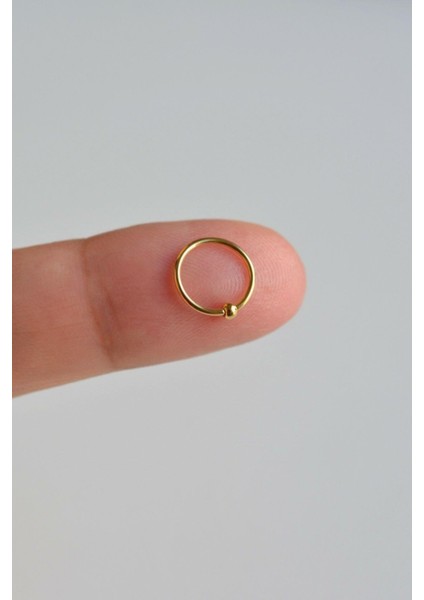Gold Renkli Mini Topçuklu 8 mm Çelik Halka Hızma Burun Piercingi