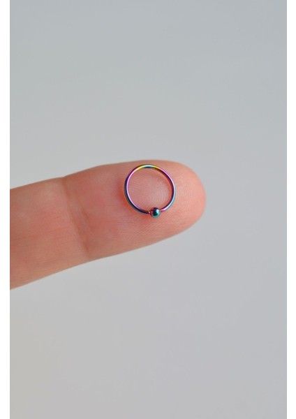 Hologram Renkli Mini Topçuklu 8 mm Çelik Halka Hızma Burun Piercingi