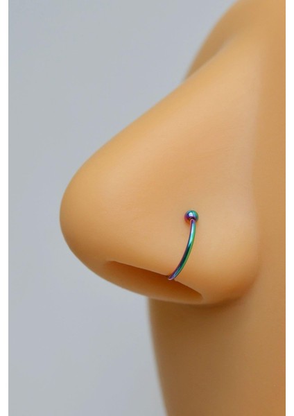 Hologram Renkli Mini Topçuklu 8 mm Çelik Halka Hızma Burun Piercingi fiyatları
