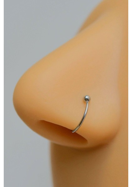 Gümüş Renkli Mini Topçuklu 10 mm Çelik Halka Hızma Burun Piercingi