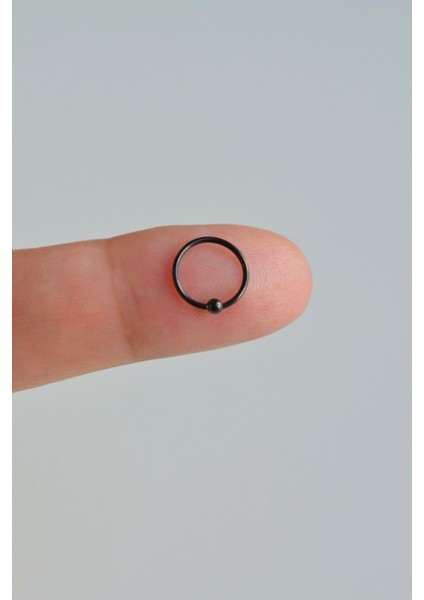 Siyah Renkli Mini Topçuklu 8 mm Çelik Halka Hızma Burun Piercingi
