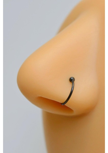 Siyah Renkli Mini Topçuklu 8 mm Çelik Halka Hızma Burun Piercingi fiyatları