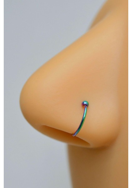 Hologram Renkli Mini Topçuklu 10 mm Çelik Halka Hızma Burun Piercingi