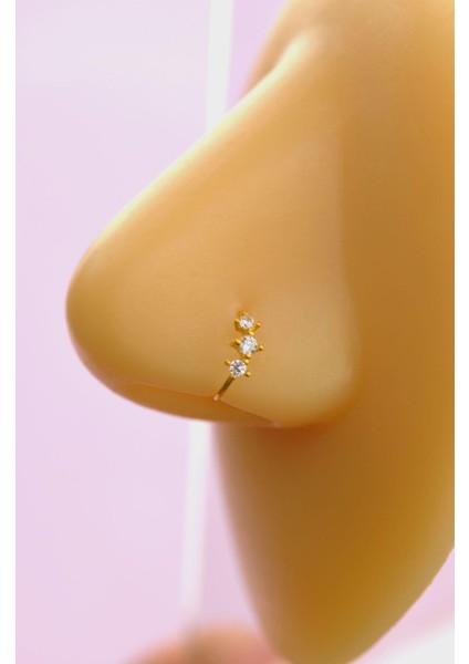 Gold Renk 925 Ayar Gümüş Üçtaş Halka Hızma