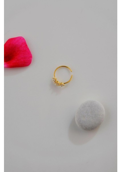 Gold Renk 925 Ayar Gümüş Üçtaş Halka Hızma modelleri