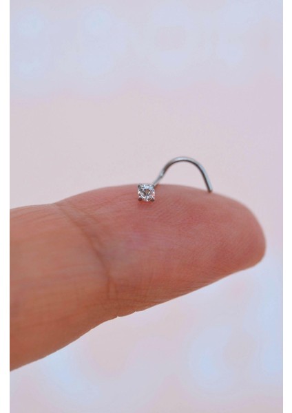 316 L Çelik 2 mm Tektaş Hızma Arkası Kıvrımlı Düşmeyen Burun Piercingi