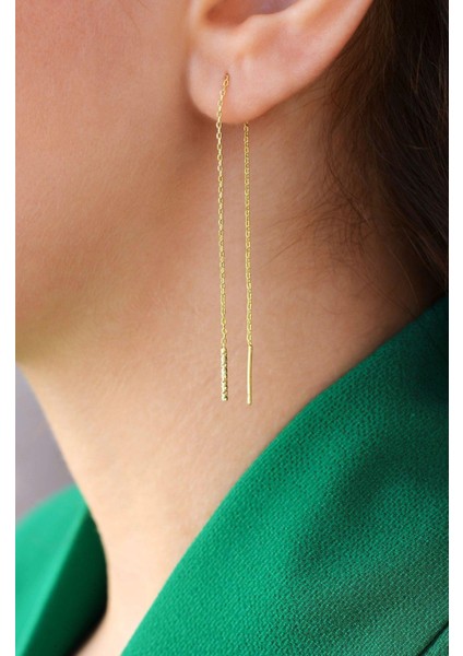 Uzun Zincir Küpe Geçmeli İncecik Zincir Küpe Dolanan Model Gold Renk fiyatları