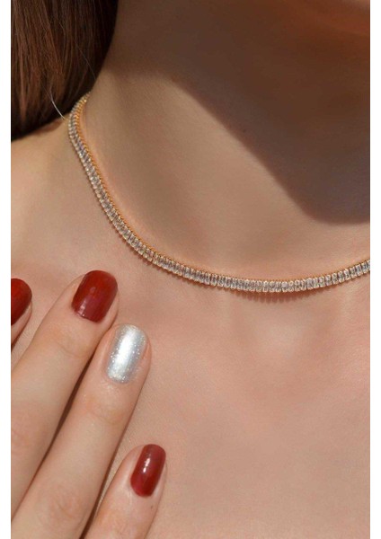 Gold Renk Baget Zirkon Taşlı Su Yolu Choker Kolye fırsatları