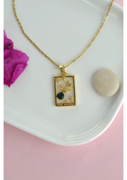 Çelik Dünya Kolye Tarot Kolye Gezegen Sembolü Gold Renk