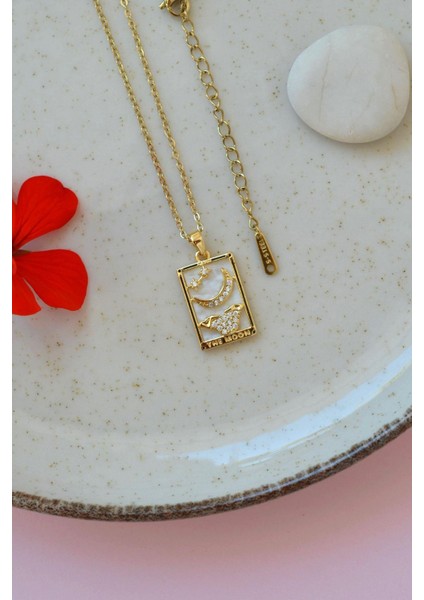 Tarot Kartı Kolye Ay Sembolü Kolye The Moon Plaka Madalyon Kolye Gold fırsatları