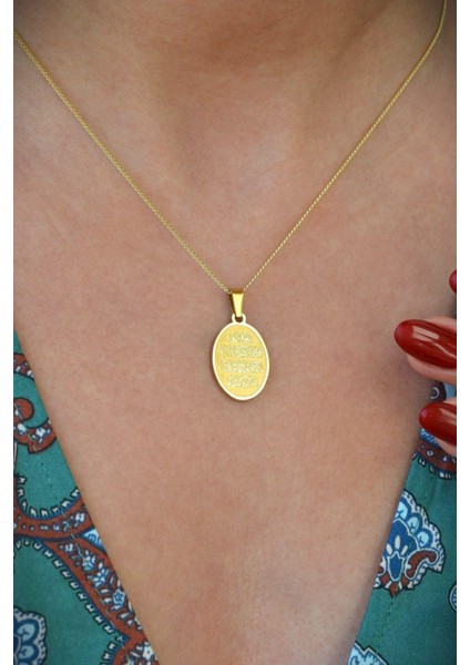 Oval Nazar Dualı Kolye Gold Plaka Nazar Kolye