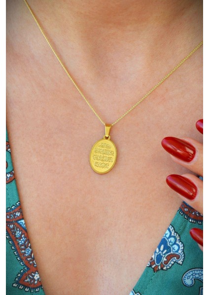 Oval Nazar Dualı Kolye Gold Plaka Nazar Kolye modelleri