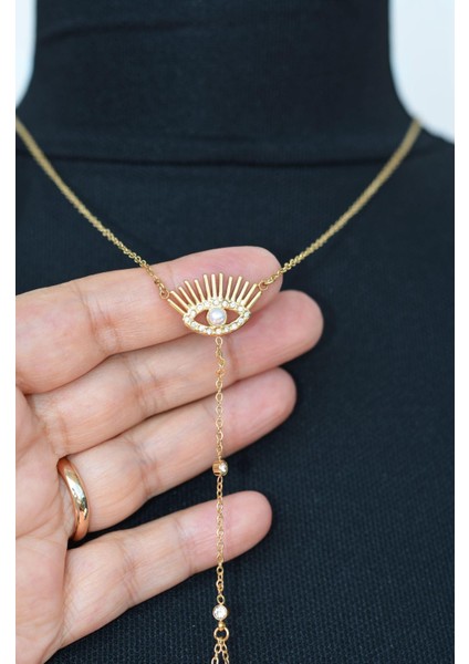 Incili Göz Figürlü Çelik Vücut Zinciri Body Chain Gold Renk modelleri