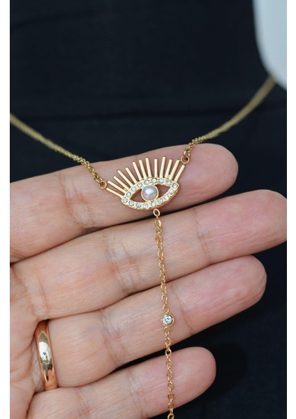 Incili Göz Figürlü Çelik Vücut Zinciri Body Chain Gold Renk fırsatları