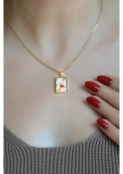 Tarot Kartı Kolye Aşk Sembolü Kolye The Lovers Plaka Madalyon Kolye Gold modelleri