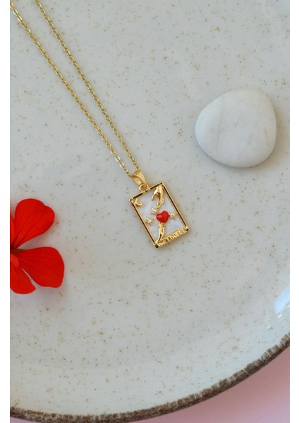 Tarot Kartı Kolye Aşk Sembolü Kolye The Lovers Plaka Madalyon Kolye Gold fırsatları