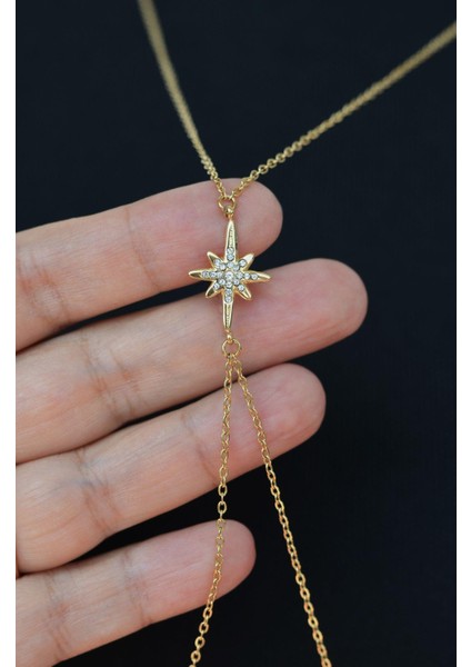 Kuzey Yıldızı Figürlü Çelik Vücut Zinciri Body Chain Gold Renk modelleri