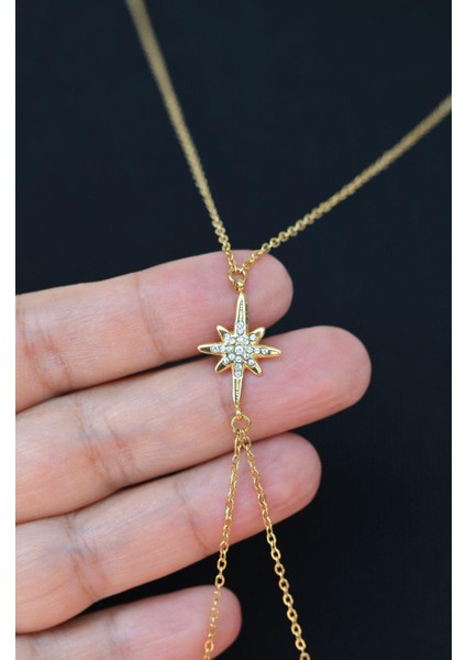 Kuzey Yıldızı Figürlü Çelik Vücut Zinciri Body Chain Gold Renk fırsatları