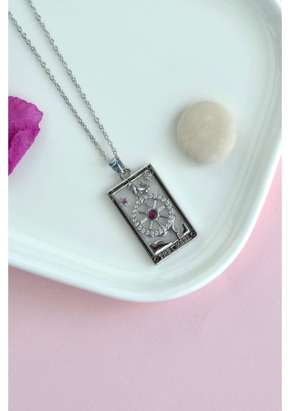 Çelik Kader Şans Kolye Tarot Kolye Şans Sembolü Gümüş Renk modelleri