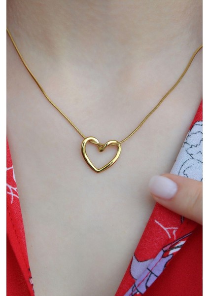 Çelik Düğüm Kalp Kolye Boş Kalp Model Gold Renk