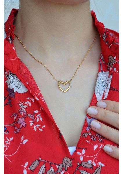 Çelik Düğüm Kalp Kolye Boş Kalp Model Gold Renk fırsatları