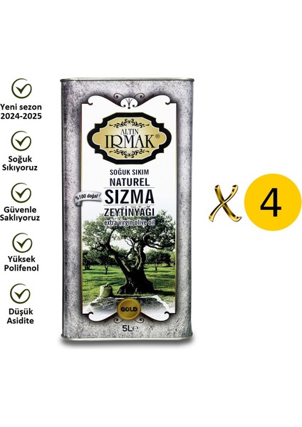 FABRİKASINDAN TOPTAN FİYATA PERAKENDE yeni sezon GOLD PREMİUM GURME Soğuk Sıkım Natürel Sızma Zeytinyağı 5litre x 4adet = 20 litre