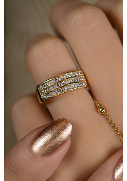 Zirkon Taşlı Geniş Oval Yüzük Size 17