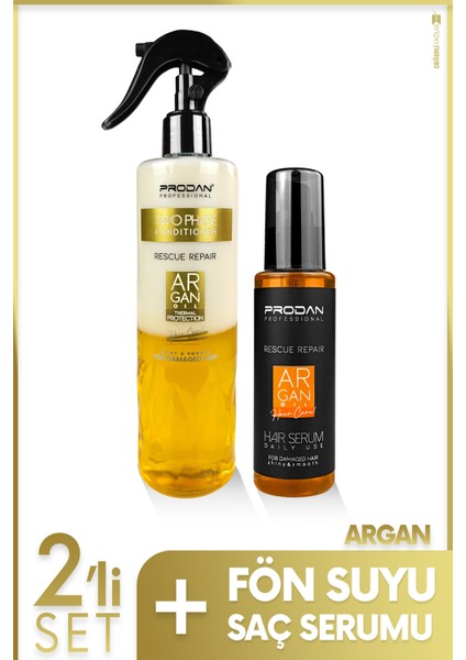 Argan Yağı Fön Suyu Isı Koruyucu & Şaç Serumu Nemlendirici Etki 2'li Saç Bakım Seti - 400ml + 100 ml