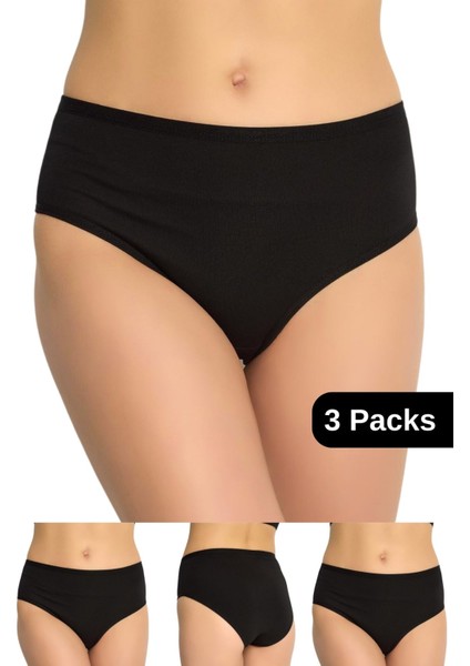 Kadın Külot Battal Boy - Yüksek Bel ve Büyük Beden 3'lü Özel Paket (Siyah, Beyaz, Ten, Gri Renk)