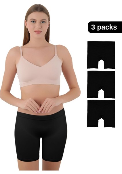 Mikro Fiber Kadın Uzun Boxer 3'lü Özel Paket - Siyah, Beyaz, Ten | S/m, L/xl