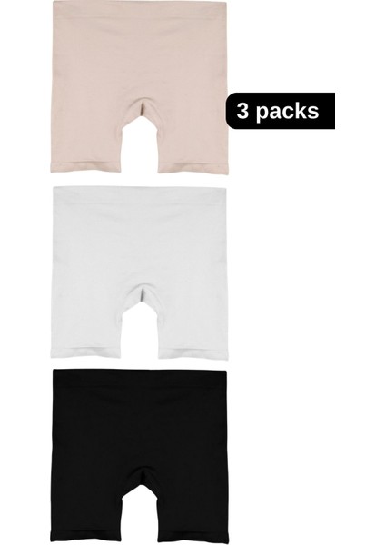 Mikro Fiber Kadın Uzun Boxer 3'lü Özel Paket - Siyah, Beyaz, Ten | S/m, L/xl