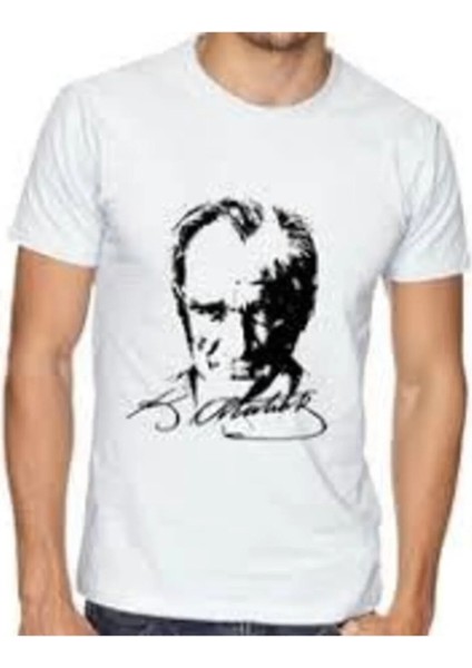 Unısex Atatürk Baskılı Beyaz Kısa Kollu T-Shirt