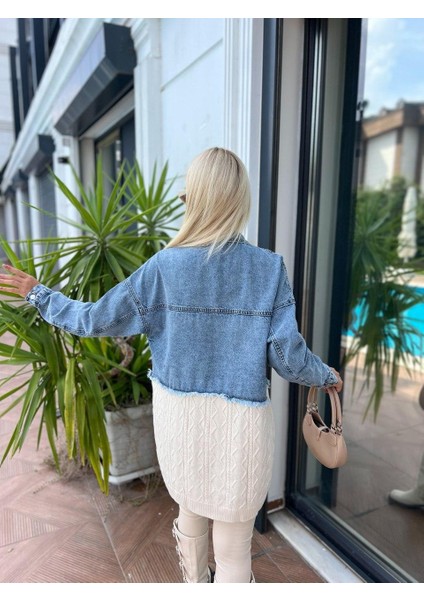 Saç Örgü Detaylı Triko Denim Ceket modelleri