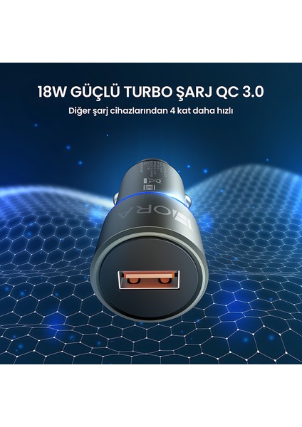 GAR116 Qc3.0 Alüminyum Güvenlik Çekici Araç Şarj Aleti - 18W Hızlı Şarj - Çift Fonksiyonlu USB Şarj ve Güvenlik Çekici - Siyah modelleri