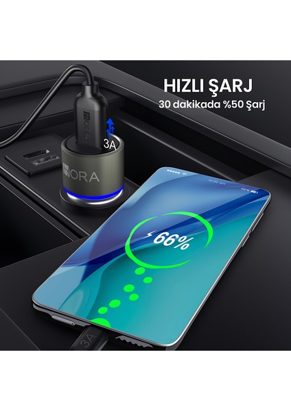 GAR116 Qc3.0 Alüminyum Güvenlik Çekici Araç Şarj Aleti - 18W Hızlı Şarj - Çift Fonksiyonlu USB Şarj ve Güvenlik Çekici - Siyah indirimleri