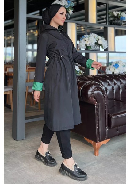 Kadın Tesettür Kapüşonlu Bel Lastikli Trençkot P-00005911 modelleri