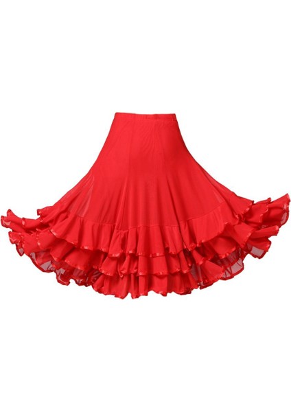 Balo Salonu Vals Dansı Salıncak Etek Modern Tango Eğitim Elbisesi Kostüm Kırmızı C Kırmızı (Yurt Dışından)